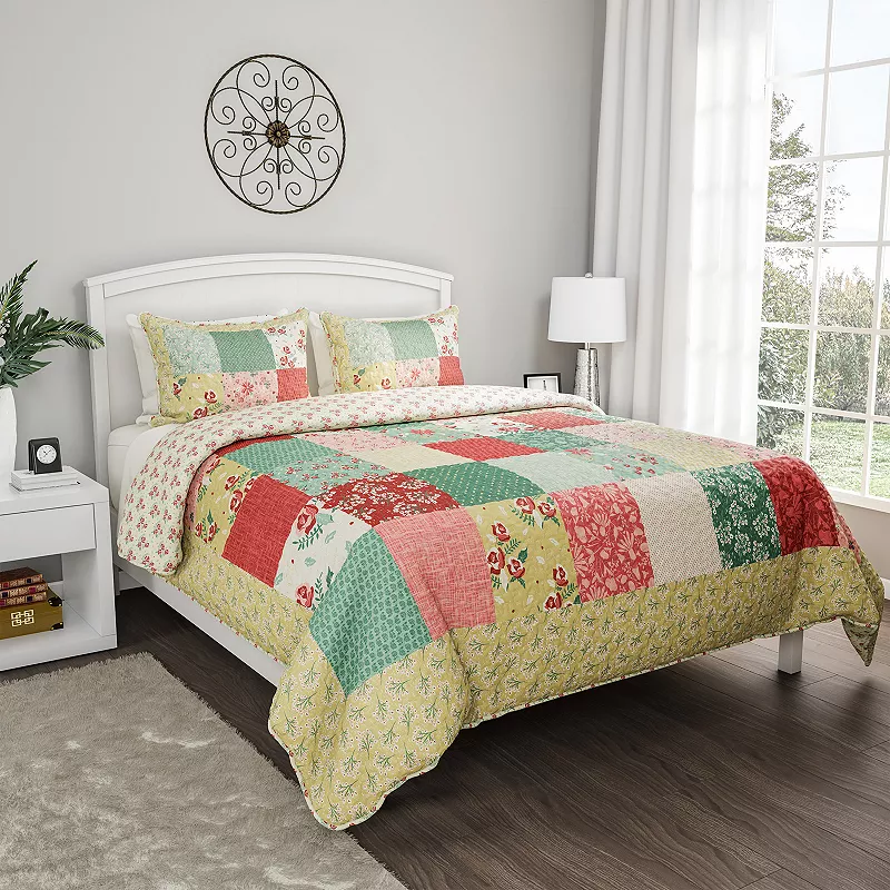 Portsmouth Home Sweet Dreams Pastel Floral Patchwork Quilt Set