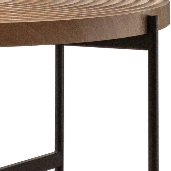 Modern Thread Design Round Coffee Table or End Table， MDF Table Top with Cross Legs Metal Base