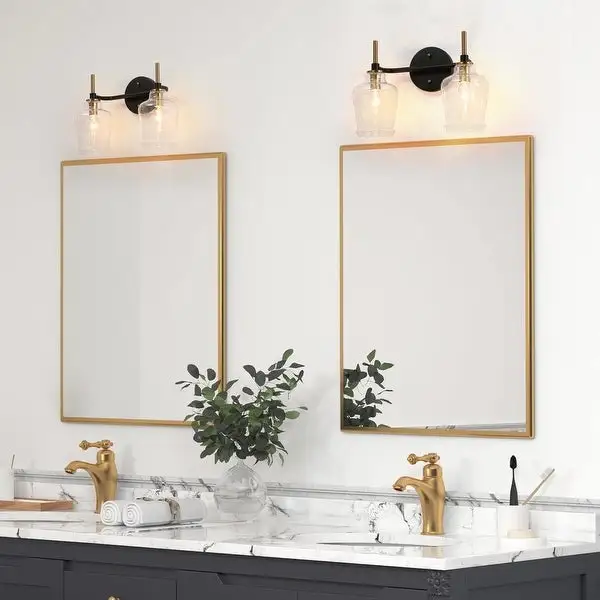 Modern 2-Light Black Gold Bathroom Vanity Light Dimmable Wine Glass Wall Sconces