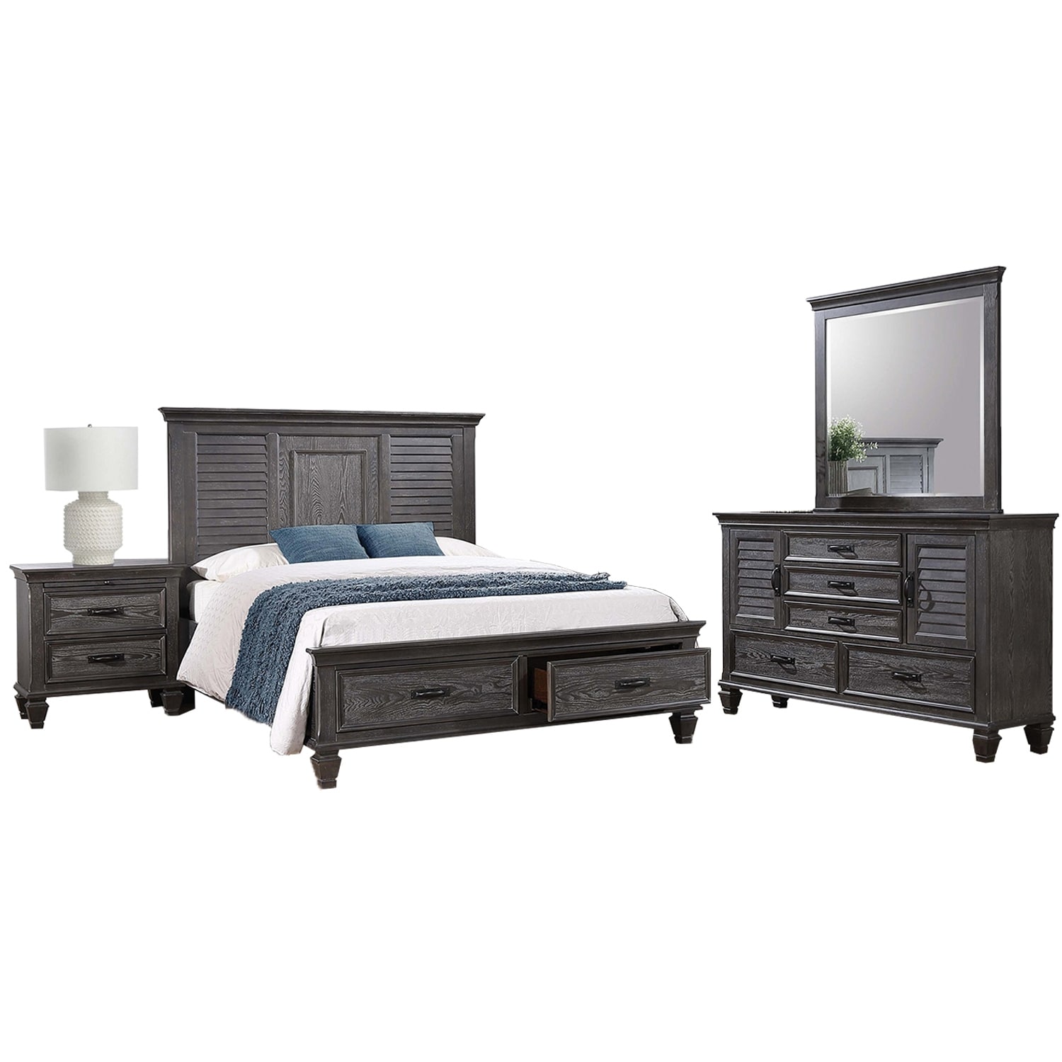 Wooden Storage Queen Storage Bedroom Set in Weathered Sage - - 36135784