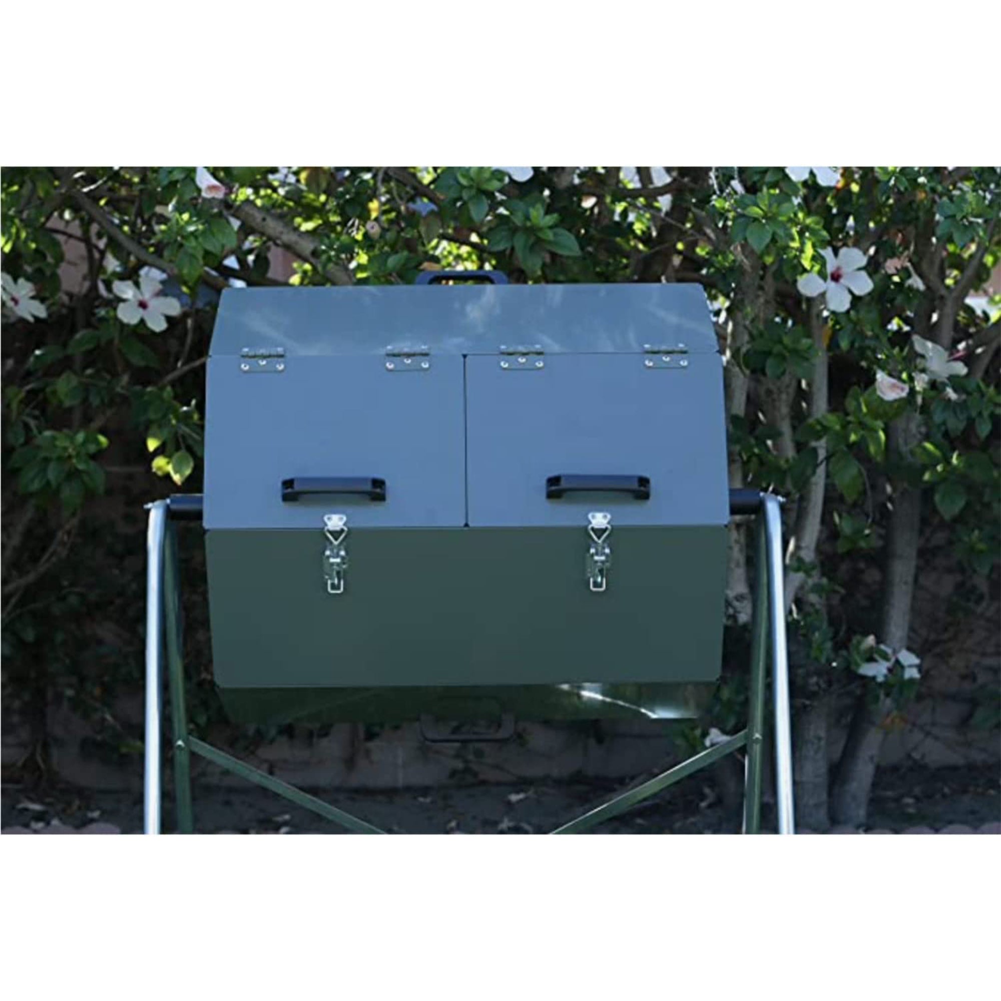 Jora Composter JK125 33 Gal Outdoor Dual Chamber Steel Compost Tumbler Bin