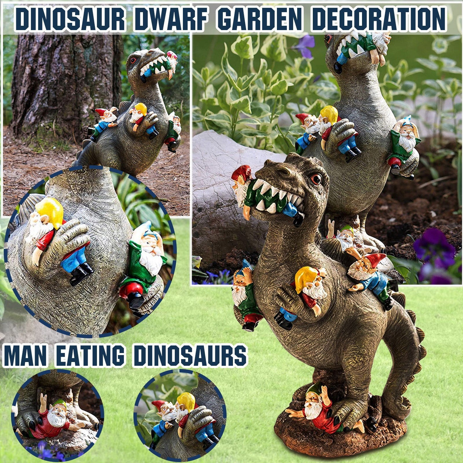 TOYFUNNY Garden Gnome Statues Outdoor Decor, Dinosaur Eating Gnomes Garden Decor