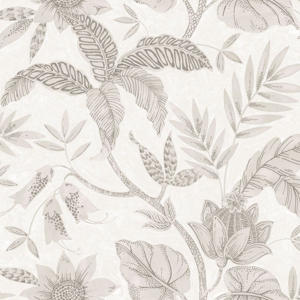 Sample Rainforest Leaves Wallpaper in Ivory/Daydream Grey from the Boho Rhapsody Collection