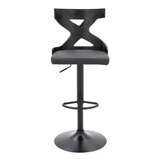 Armen Living Etienne Gray Adjustable Swivel Faux Leather and Black Metal Bar Stool LCETBABLGR