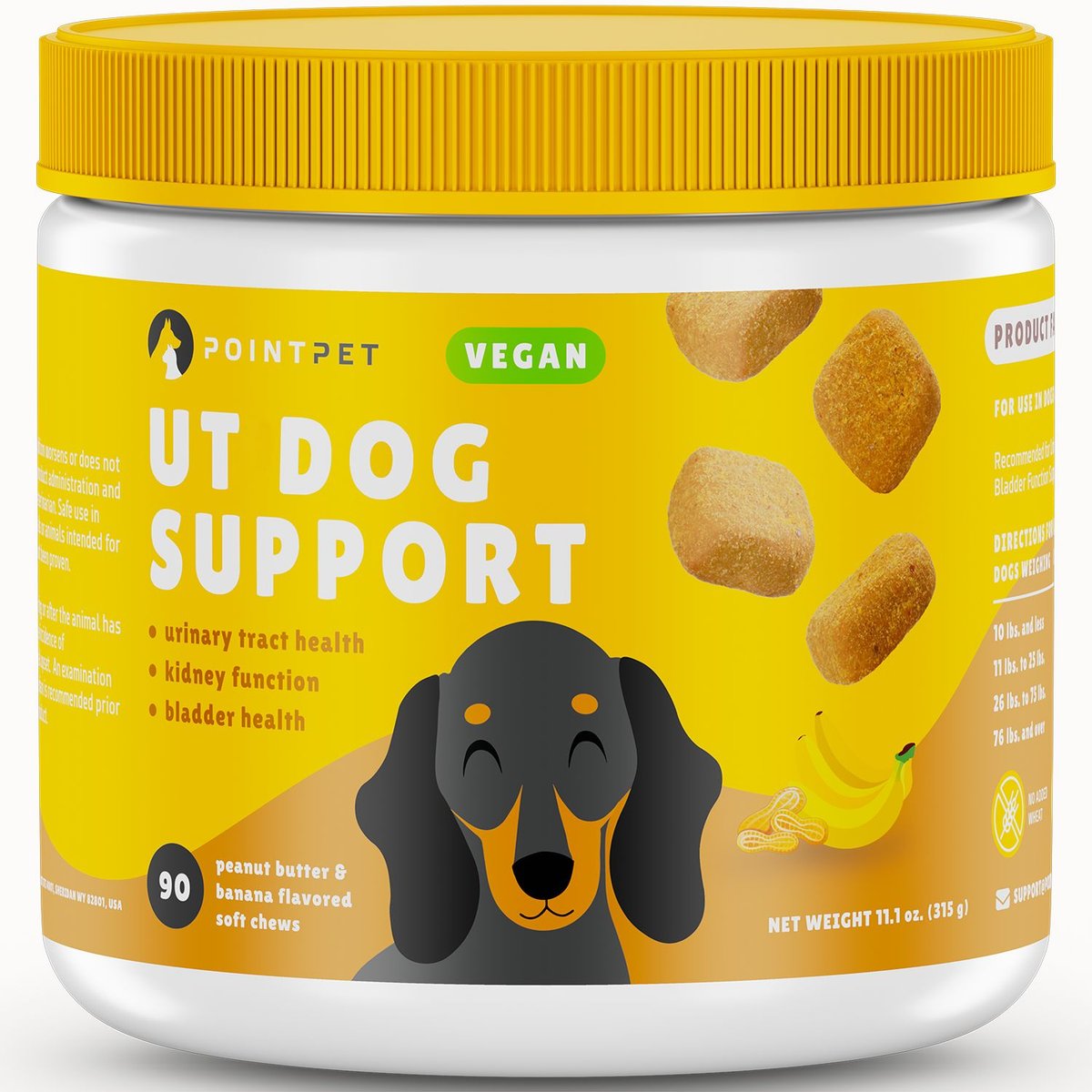 PointPet Vegan UT Support Banana and Peanut Butter Flavored Dog Soft Chews Supplement， 90 count