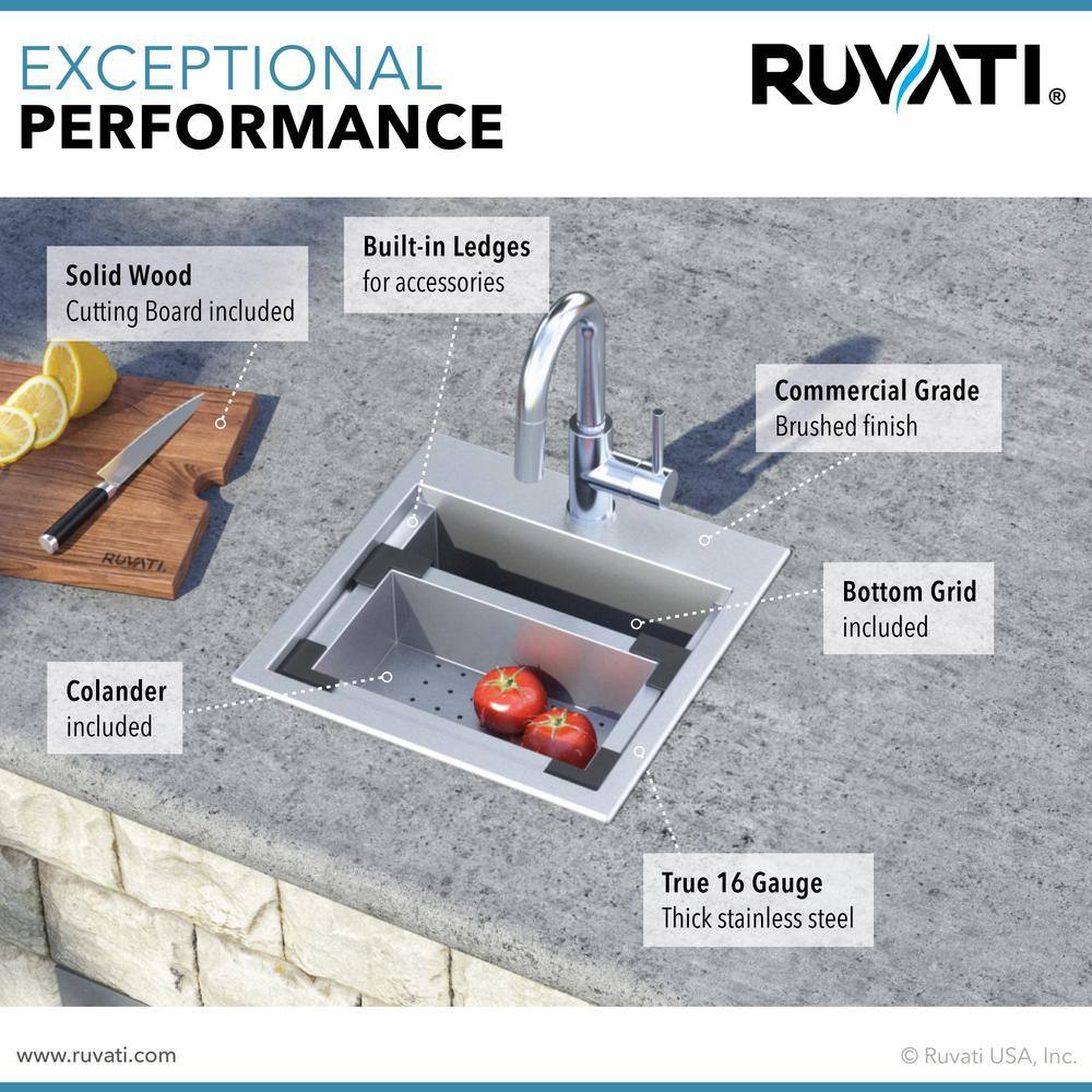 Ruvati Siena 16 Gauge Stainless Steel 15 in. x 15 in. 1-Hole Drop-in Workstation Bar Sink RVH8215