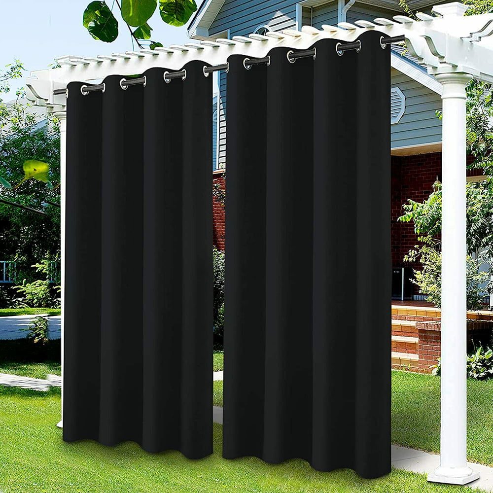 Waterproof Outdoor Patio Curtain Garden Pergola Cabana Blackout Curtains, UV-protection Thermal Insulated Grommet Curtains, Black, 1 Panel, 52in x 84 in