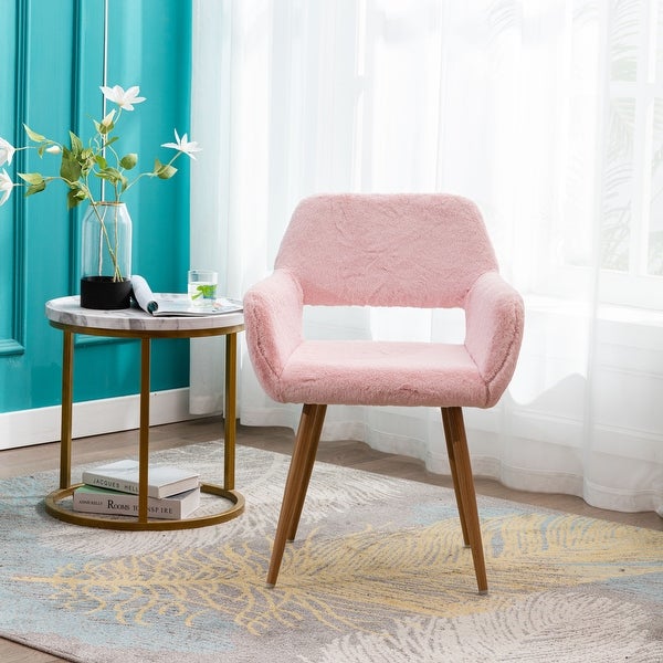 Dining Chairs with Faux Fur， Mid Century Side Chairs with Solid Painting Steel Leg for Dining Room