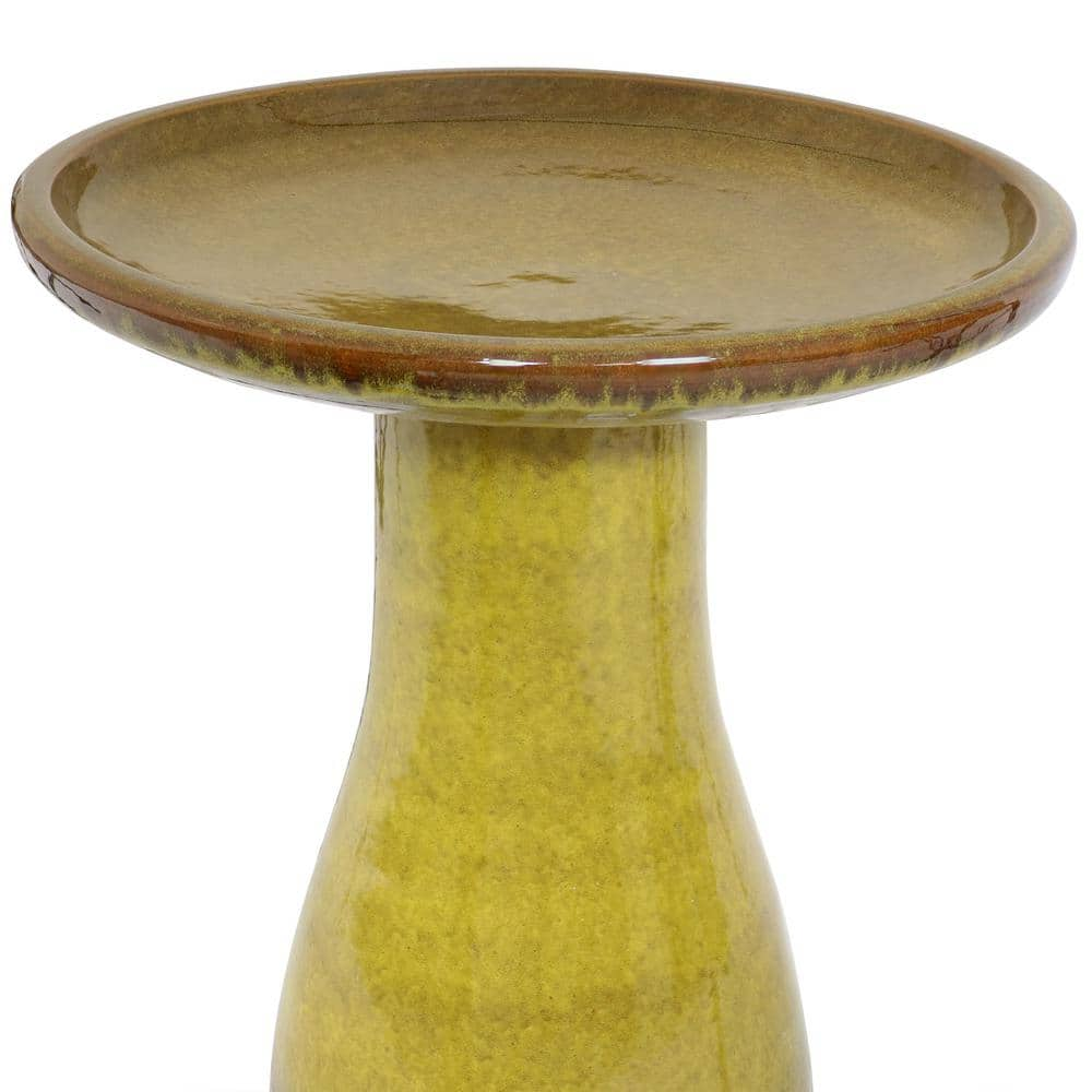 Sunnydaze Decor Duo-Tone Cognac Yellow Ceramic Bird Bath， UV/Frost-Resistant AP-374