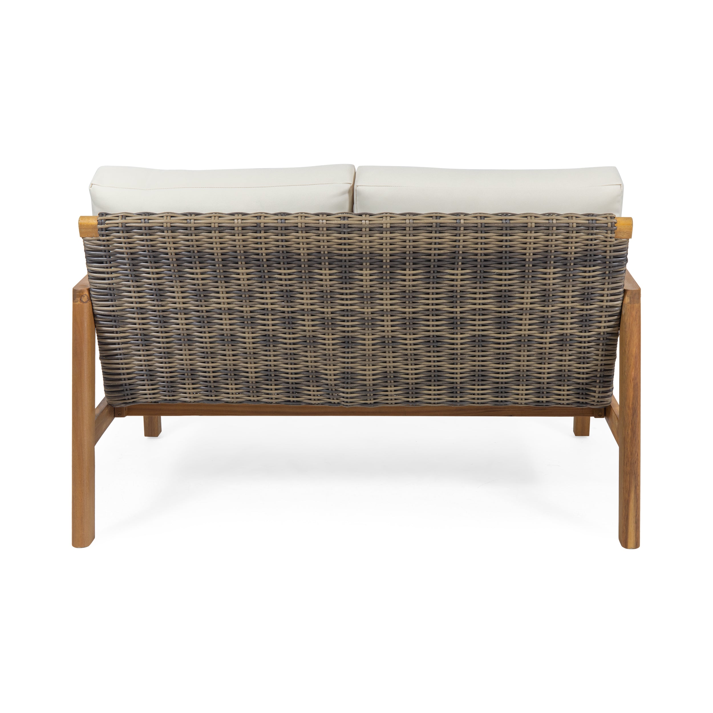 Kedan Outdoor Acacia Wood Loveseat with Wicker Accents