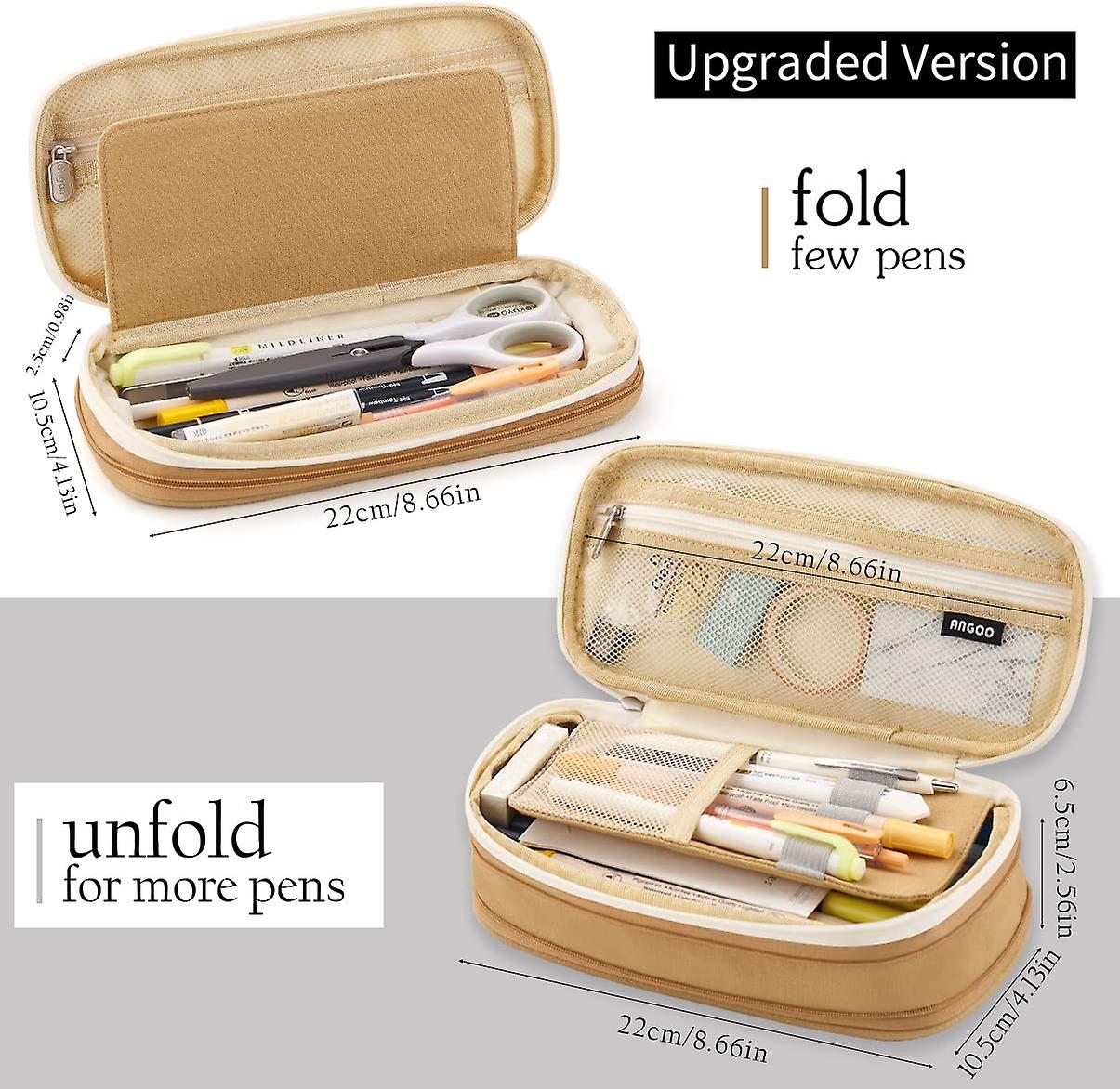 Big Capacity Pencil Pen Case Office College School Large Storage High Capacity Bag Pouch Holder Box Organizer Khaki+cream