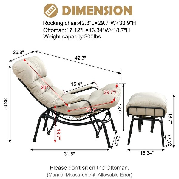 XIZZI 2Piece Outdoor Rocking Chair Recliner with Ottoman