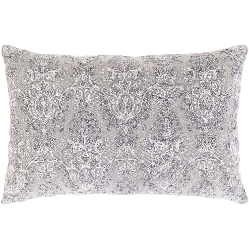 Wade Hand Embroidered Damask 20 inch Lumbar Throw Pillow