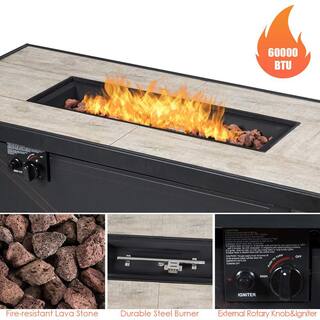 Alpulon 42 in. Outdoor Metal Rectangular Propane Gas Fire Pit Table with Table Cover ZMWV303