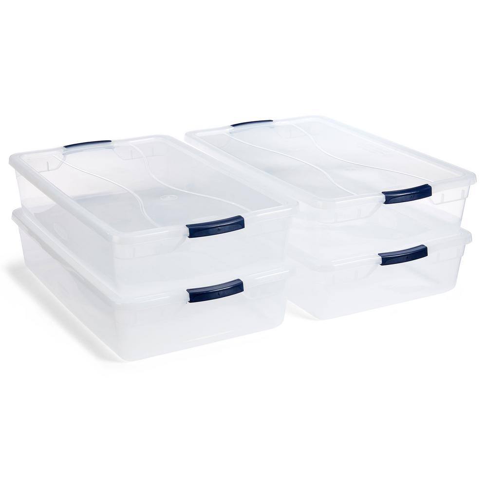 Rubbermaid 41 qt. Cleverstore Latching Stackable Storage Tote Clear (4-Pack) RMCC410008