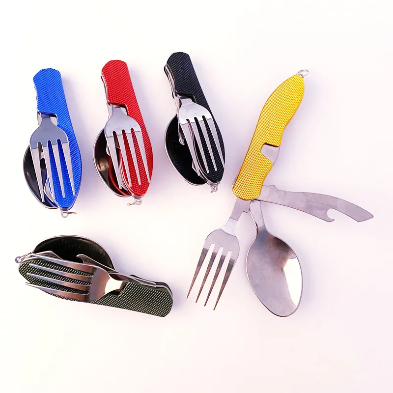 Outdoor Tableware Set Camping Equipment Cooking Supplies Stainless Steel Spoon Folding Pocket Home Picnic Hiking Travel