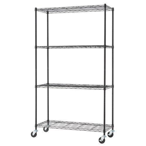 TRINITY Basics 36 W x 14 D x 62.5 H 4-Shelf NSF Wire Shelving Unit With Casters， 1000 lb Capacity， Black