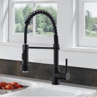 Boyel Living Stainless Steel Faucet Black Single-Handle Faucet Pull-Down Sprayer Kitchen Faucet BM289B-LED-45