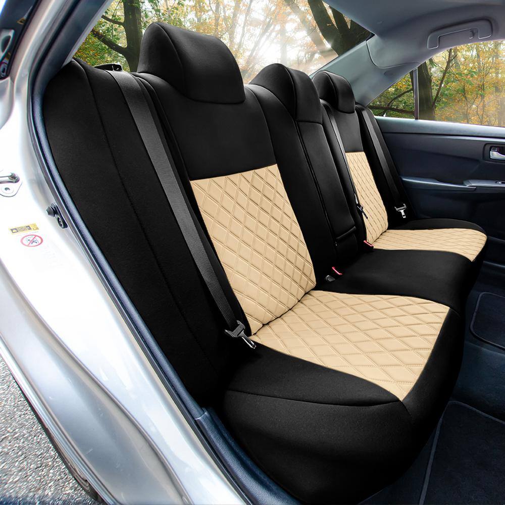 FH Group Neoprene Waterproof Custom Fit Seat Covers for 2012 - 2017 Toyota Camry LE to SE to XSE to XLE DMCM5005BEIGE-REAR