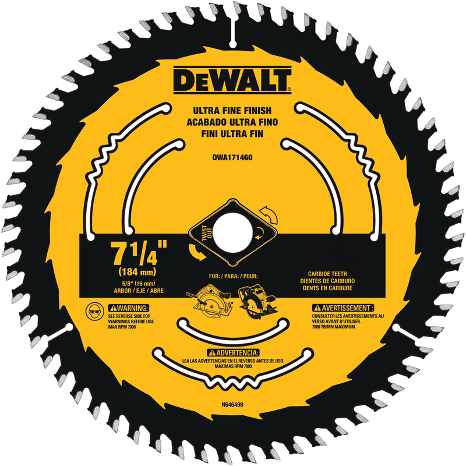 DW 7-1/4 in. D X 5/8 in. Tungsten Carbide Circular Saw Blade 40 teeth 1 pk