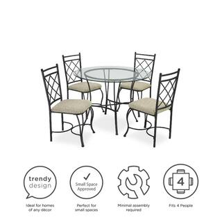 Dorel Living Pelican 5-Piece Dinette Beige Glass Top Black Metal FH2412RDC