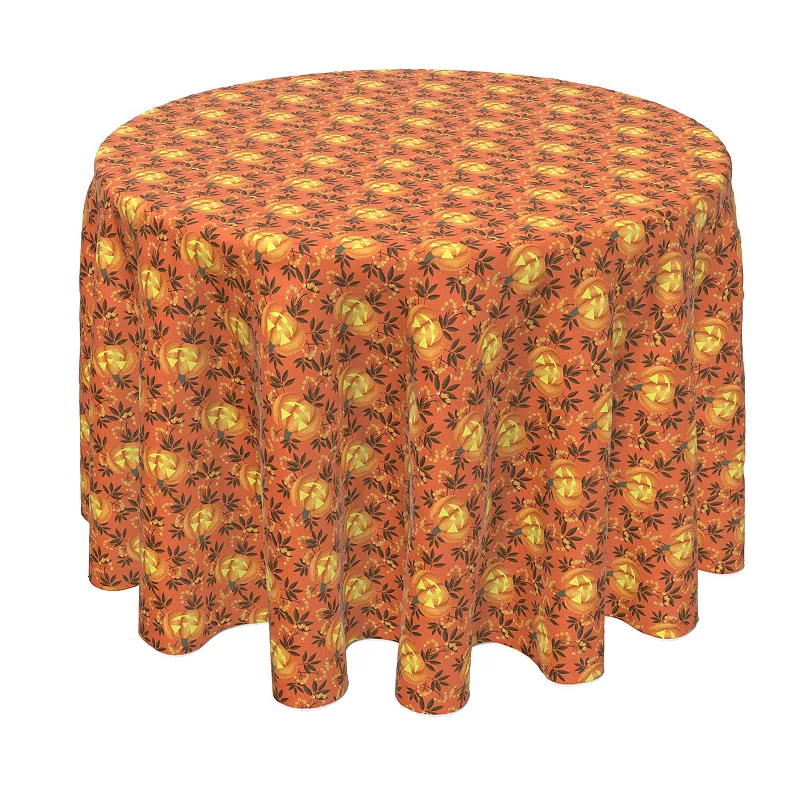 Round Tablecloth， 100% Polyester， 60 Round， Halloween in Autumn