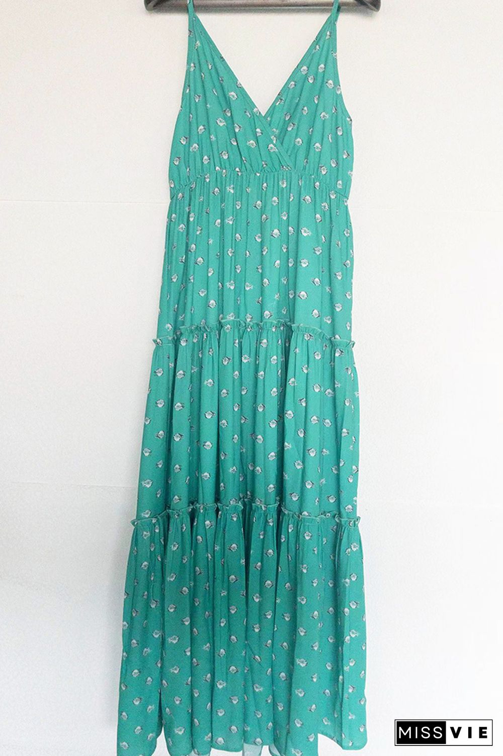 Green Halter V Neck Print Maxi Dress Wholesale