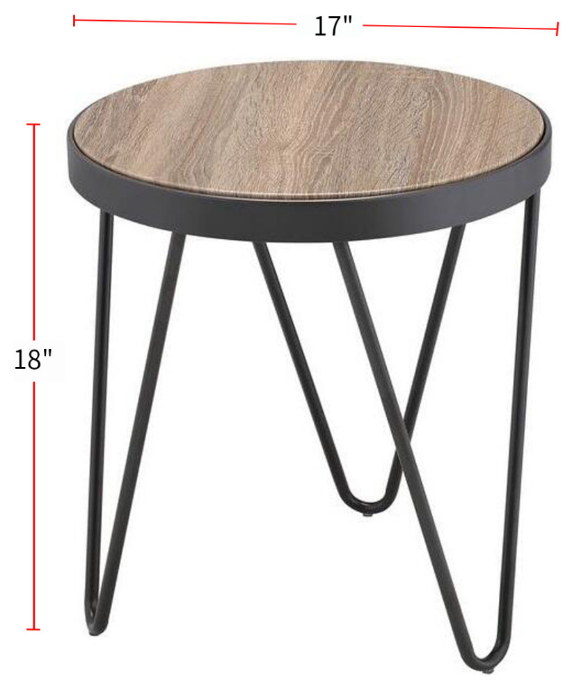 Round Wooden End Table with V shaped Metal Legs  Gray Oak   Industrial   Side Tables And End Tables   by Simple Relax  Houzz