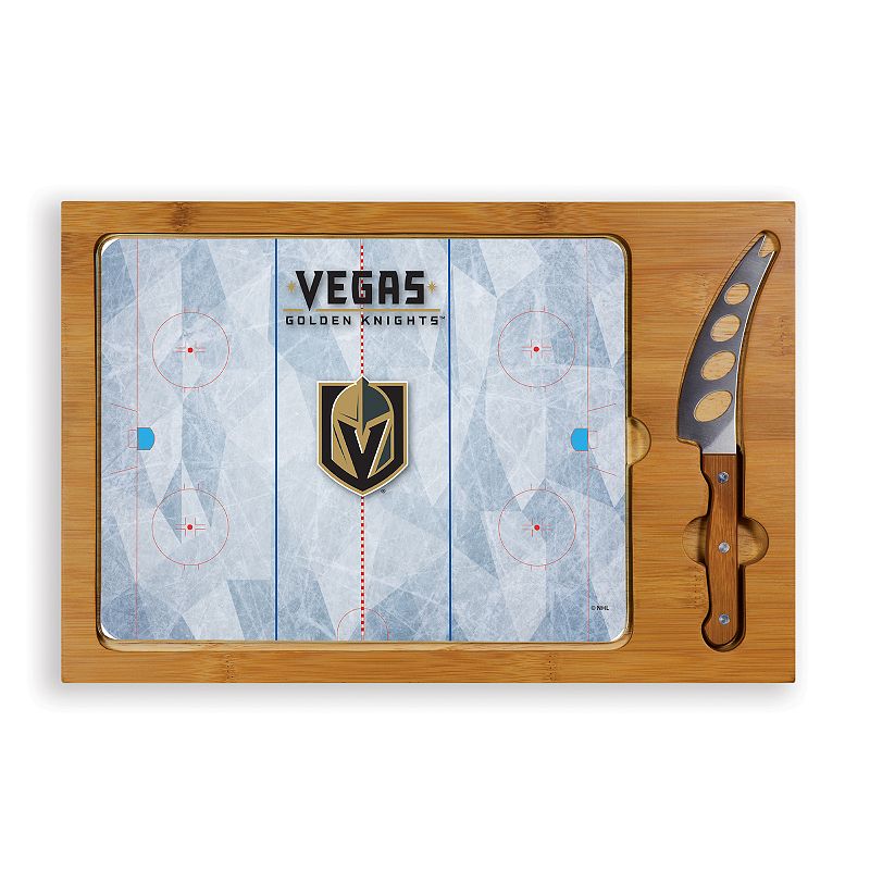 Picnic Time Vegas Golden Knights Icon Glass Top Cutting Board and Knife Set