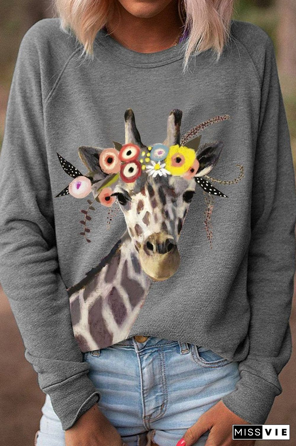 Giraffe Print Casual Long Sleeve T-Shirt