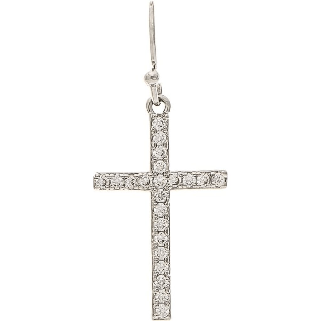 Rain  Silver Clear Crystal Cross Earrings