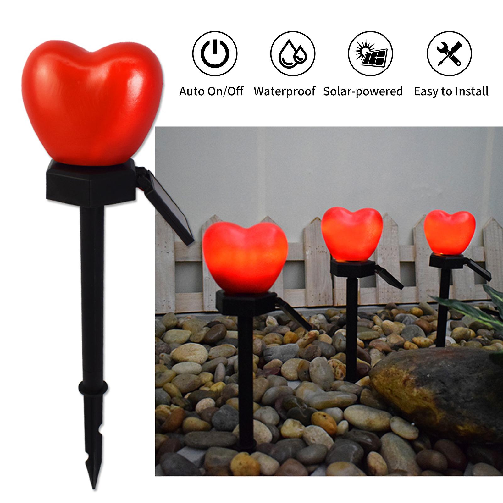 Heart-shaped Led Solar Lights Outdoor Garden Stake Lights  Warm White Wedding Party Lights Waterproof Landscape Lamp Auto On/off Decorative Lamp For V