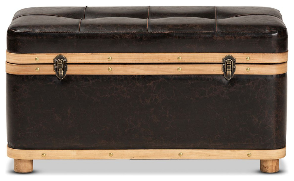 Baxton Studio Gendry Large Storage Ottoman Dark Brown  Oak Brown   Traditional   Footstools And Ottomans   by BisonOffice  Houzz