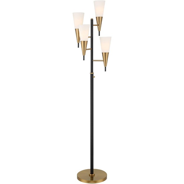 Tall Black Gold Metal 4 Light Frosted Glass Cone Shade For Living Room Bedroom House