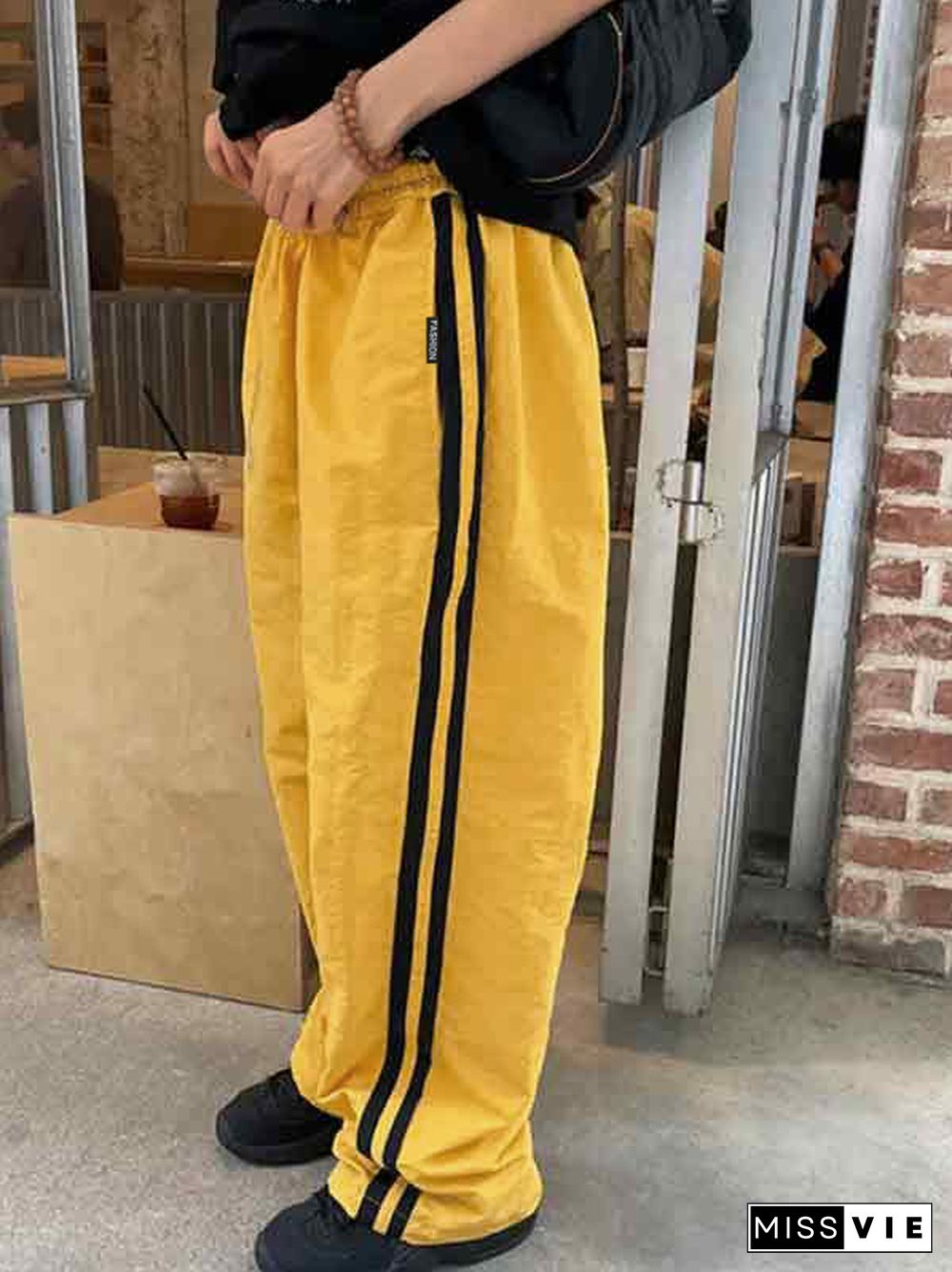 Contrast Color Stripe Patchwork Wide Leg Pants