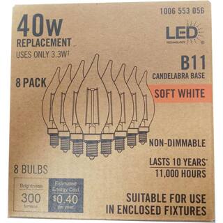 PRIVATE BRAND UNBRANDED 40-Watt Equivalent B11 Non-Dimmable CEC Clear Glass Filament Vintage Edison LED Light Bulb Soft White 2700K (8-Pack) CF352C