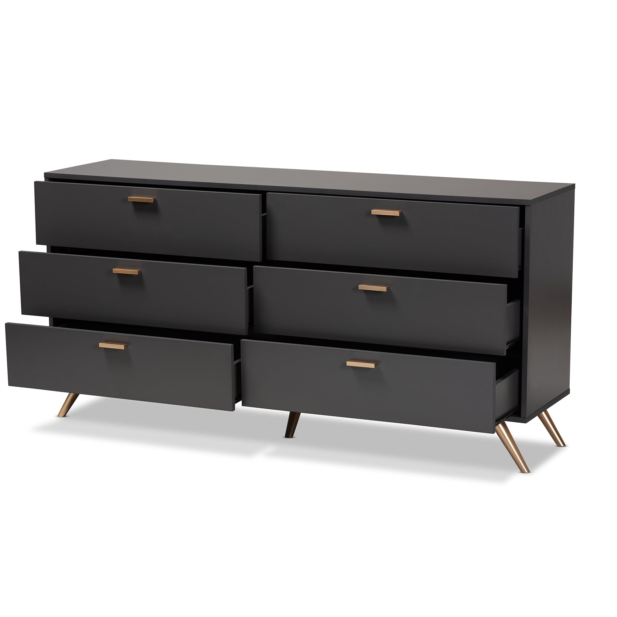 Baxton Studio Kelson Modern and Contemporary Dark Grey and Gold Finished Wood 6-Drawer Dresser