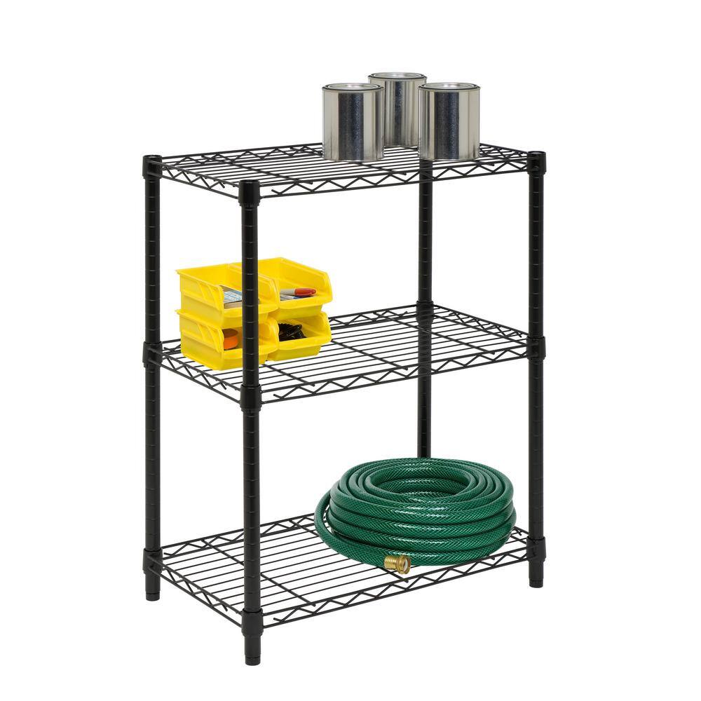 Honey-Can-Do Black 3-Tier Heavy Duty Steel Wire Shelving Unit (24 in. W x 30 in. H x 14 in. D) SHF-01905