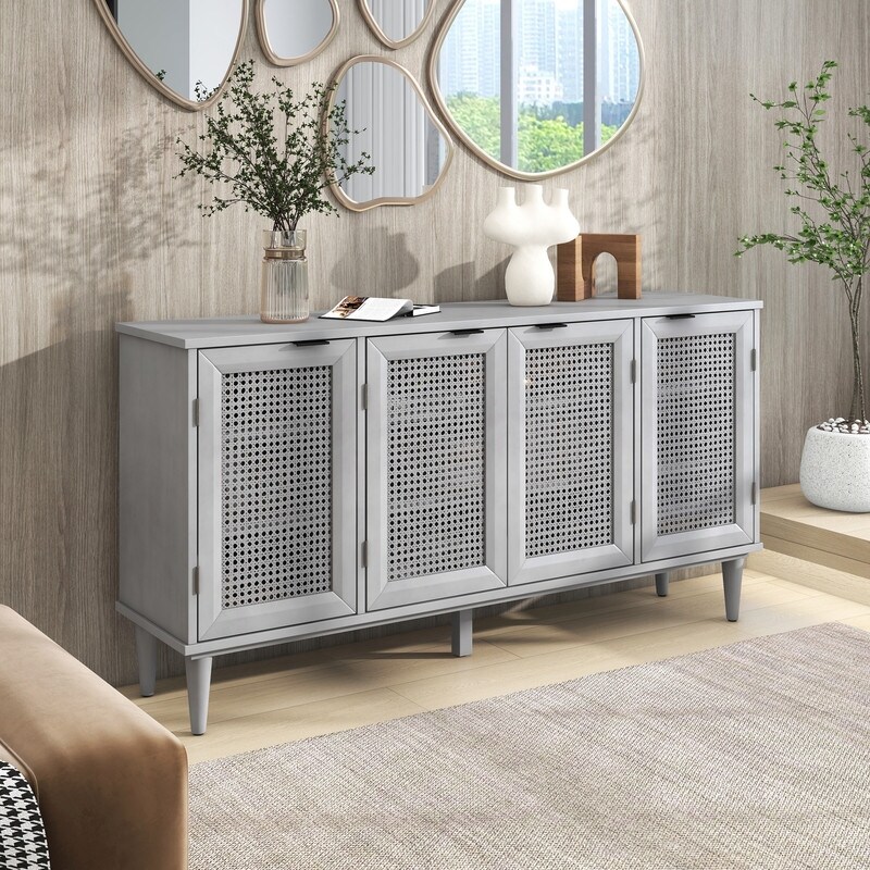 Classic Large Storage Space Sideboard with Artificial Rattan Door