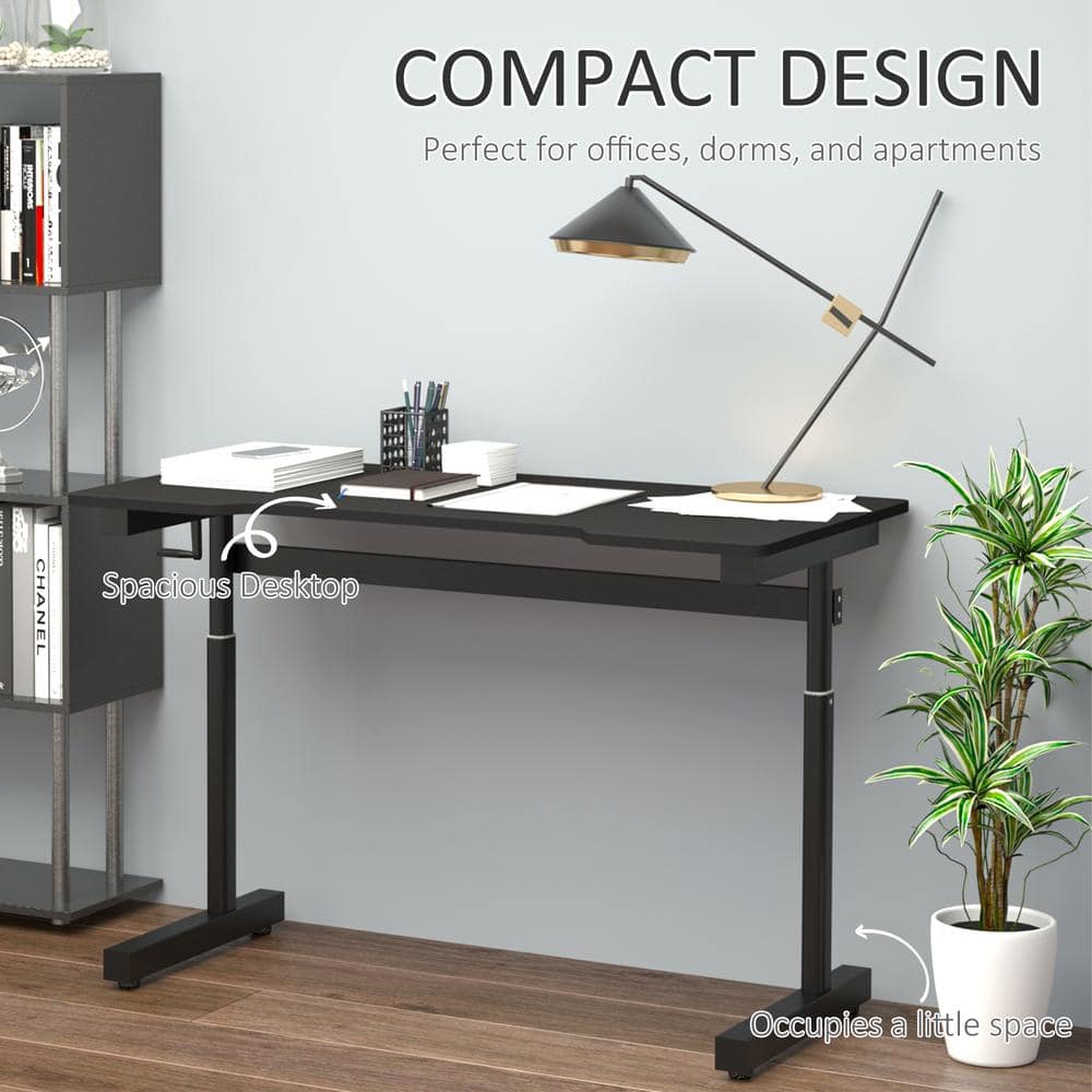 Vinsetto 47 in. Black MDF Adjustable Standing Desk Manual Lift Table 920-073BK