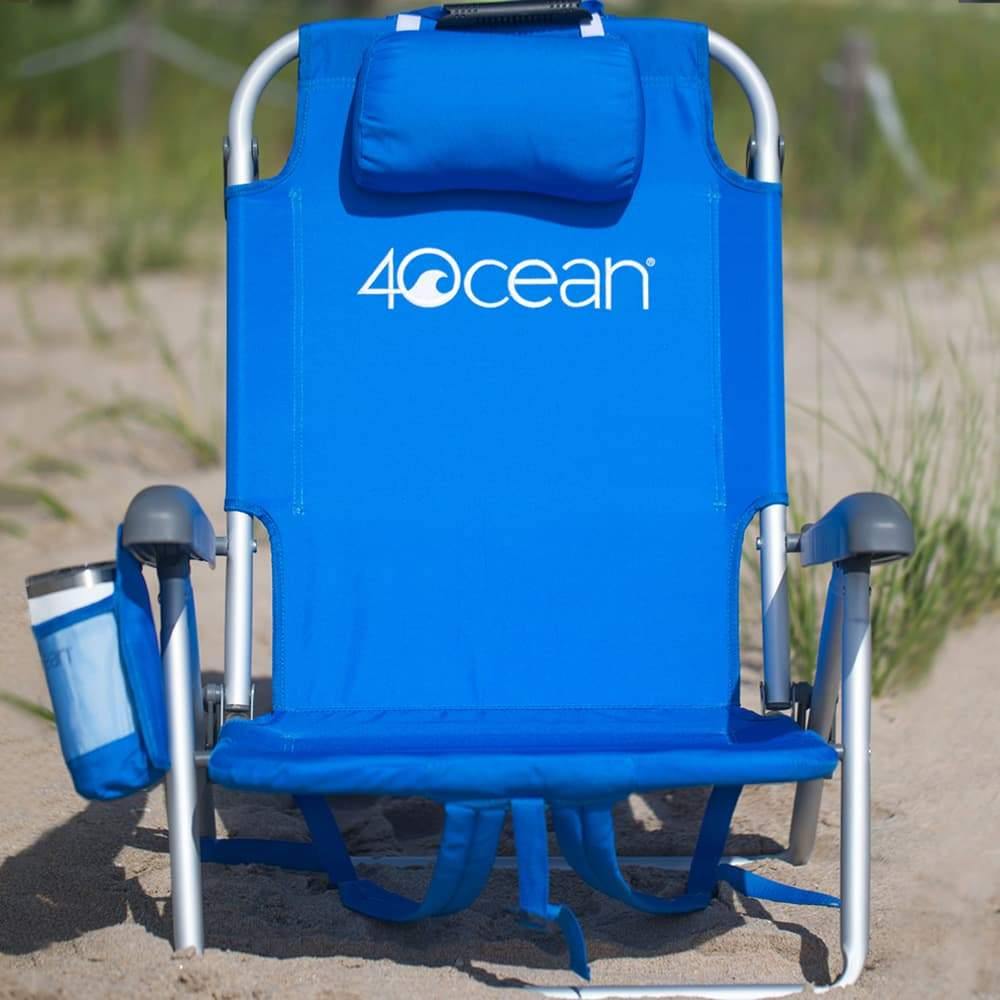 4ocean Signature Folding Backpack Outdoor Beach Chair with Cooler， Blue