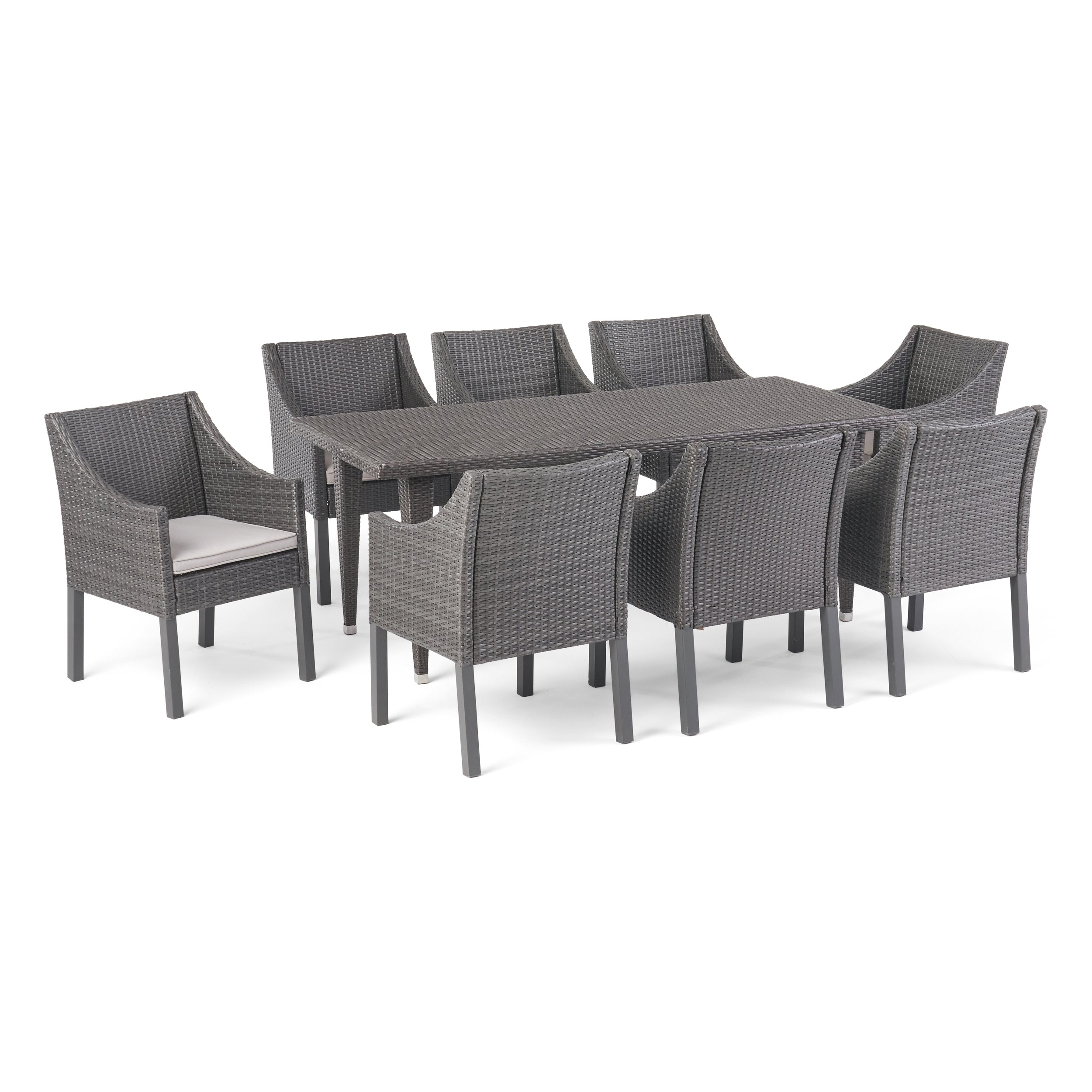 Alanna Outdoor 9 Piece Wicker Dining Set with Water Resistant Cushions