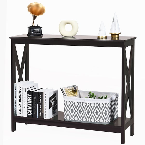 Costway 2-Tier Console Table x-Design Bookshelf Sofa Side Accent Table