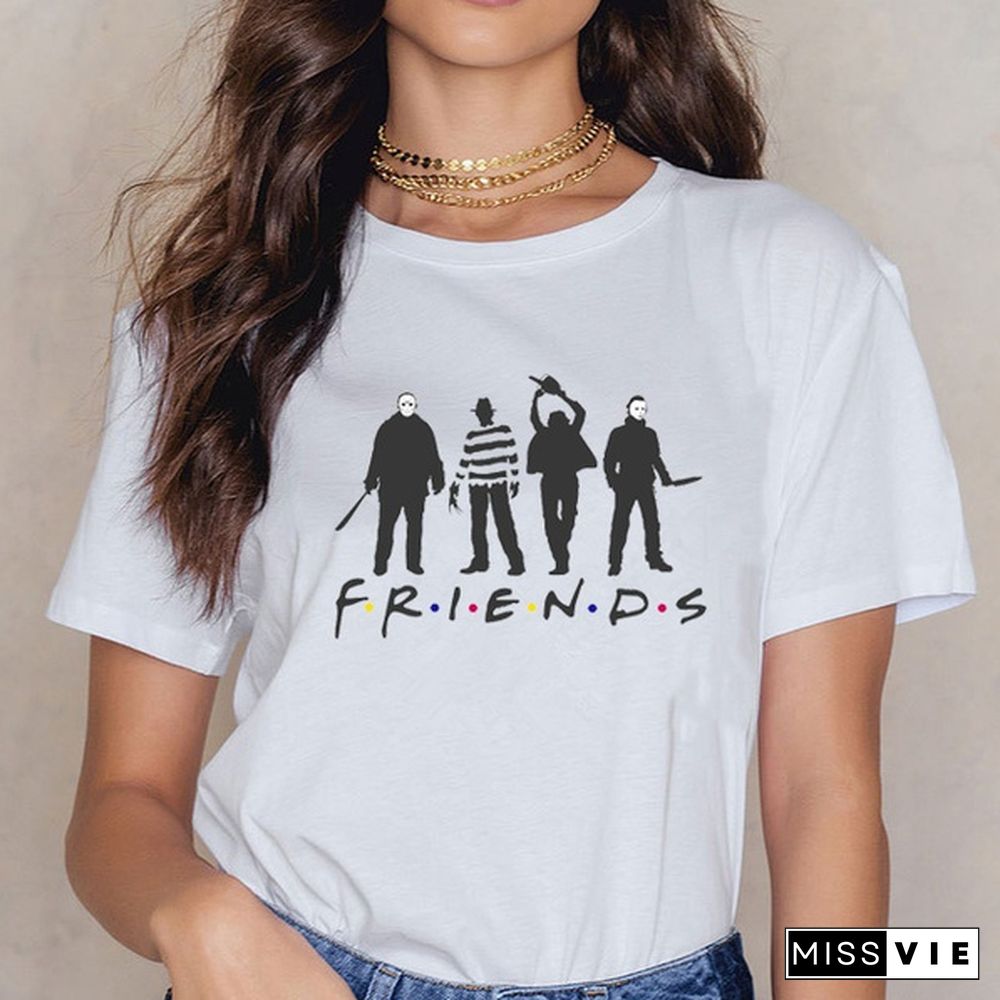 1Pcs Friends Printed T Shirt Stranger Things Letter Print Plus Size T Shirt White Short Sleeve Friends Dont Lie Printing Tees Feme Summe Tops