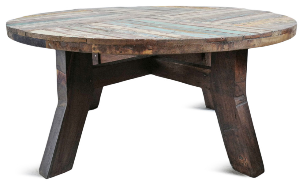 Reclaimed Round Boat Wood Coffee Table 1   Farmhouse   Coffee Tables   by Design Mix Furniture  Houzz