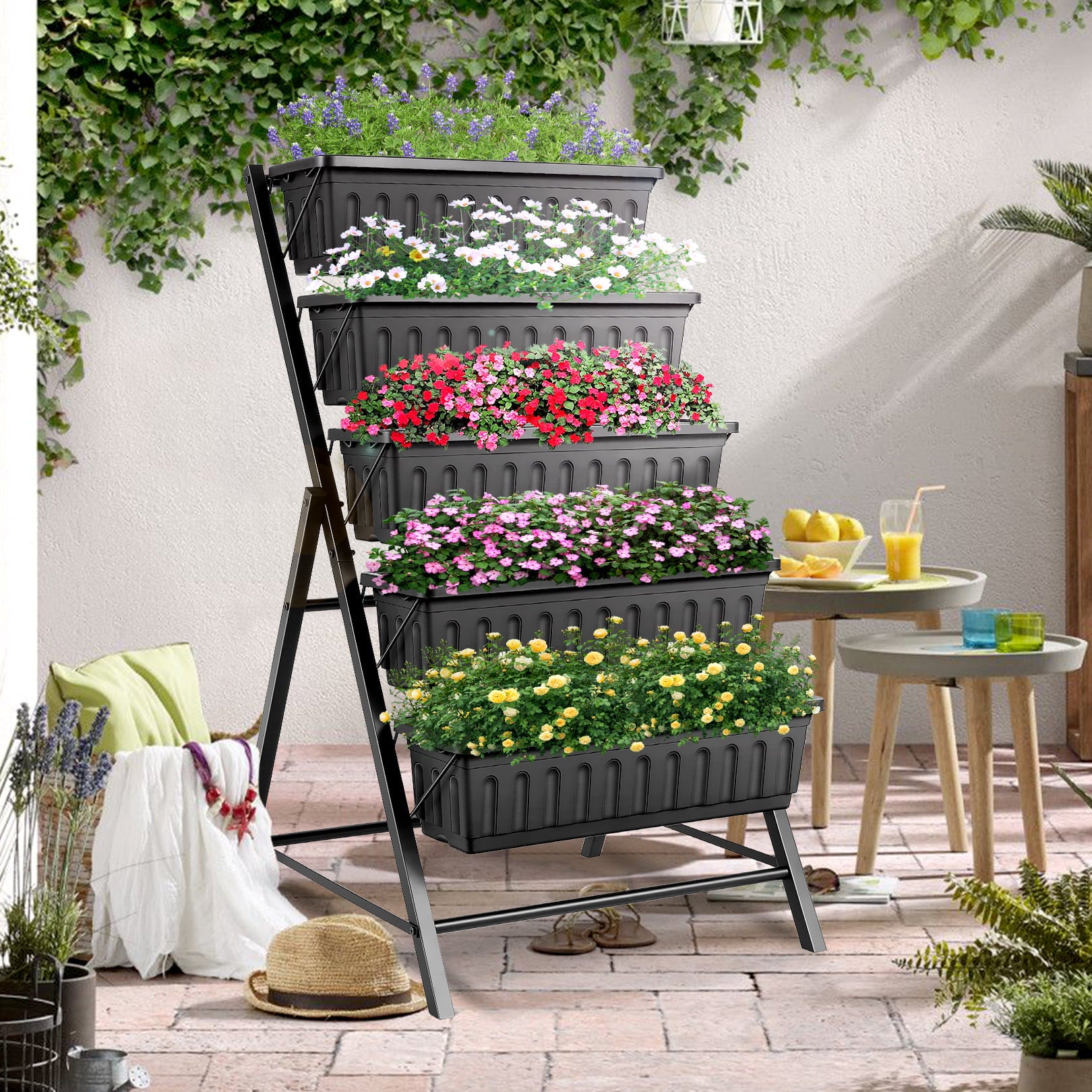 4Ft Raised Garden Bed, Vertical Garden Planters with 5 Tier Plant Boxes, Elevated Planter for Vegetables Flower Herb Patio, 26in x 22.75in x 44.75in