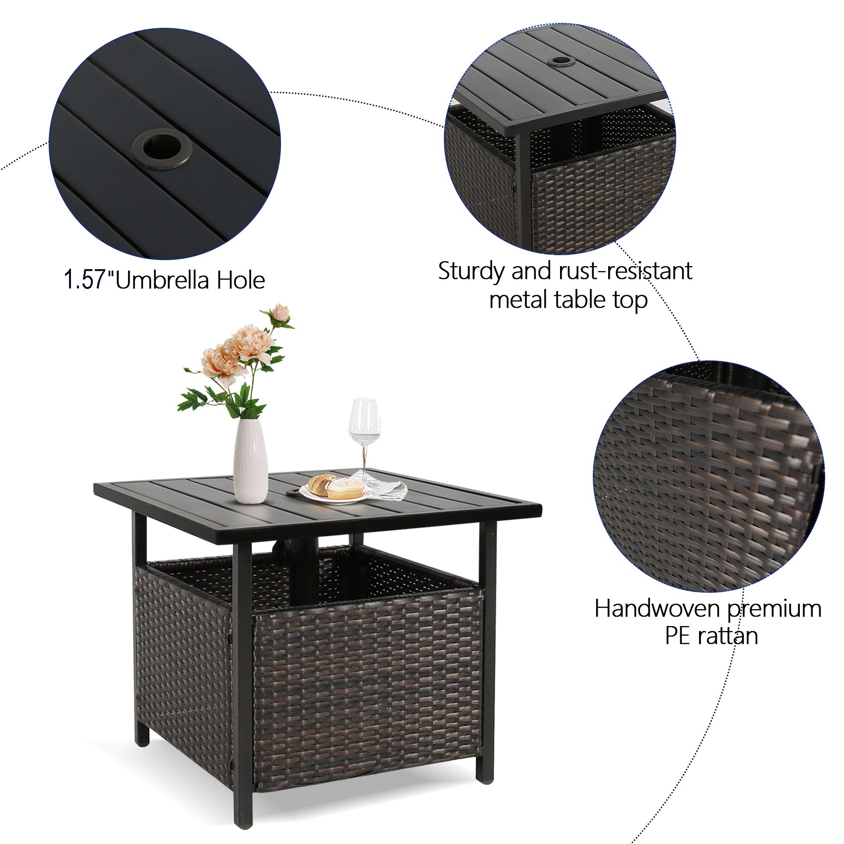 Ulax Furniture Outdoor Metal Side Table with Umbrella Hole