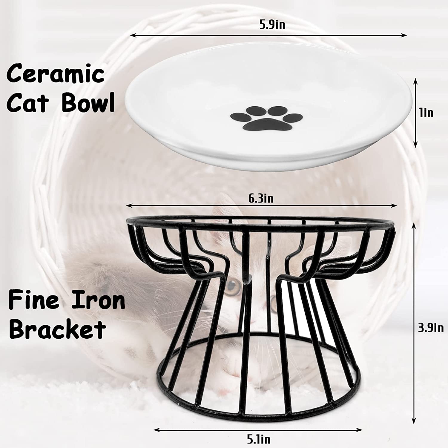 Hamiledyi Ceramic Cat Bowl with Metal Stand Raised Cat Bowls Elevated Kitten Dish Pet Food and Water Feeding Station for Indoor Kitty Puppy Small Dog