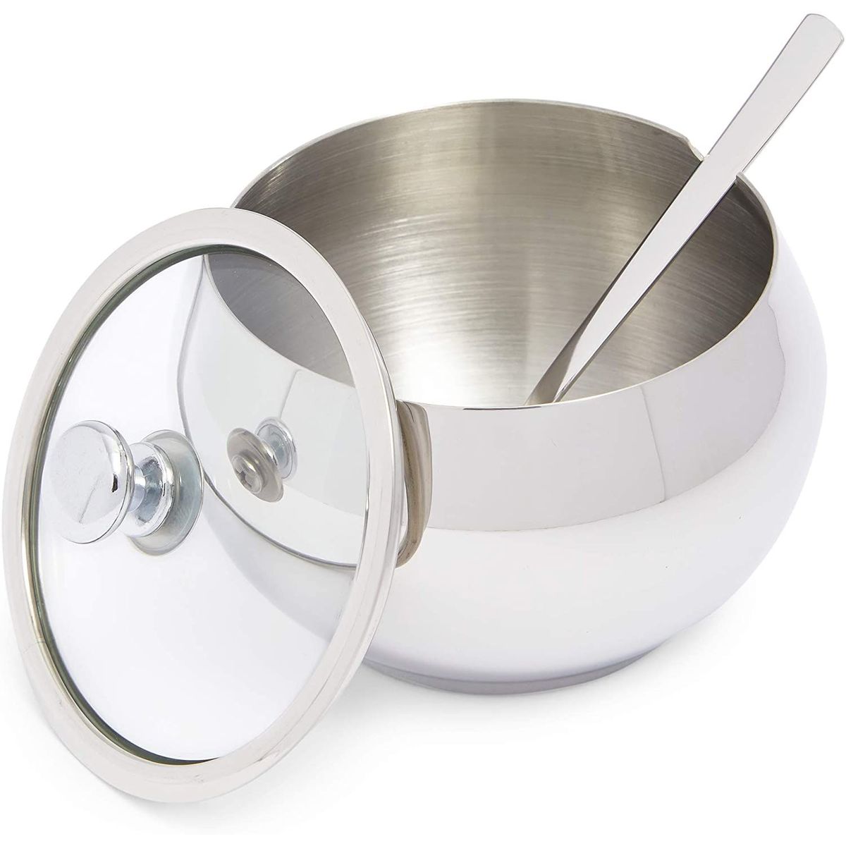 Stainless Steel Sugar Bowl with Lid and Spoon for Kitchen Accessories，  (7 oz， 3-Piece Set)