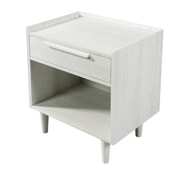 Modern Style Manufactured Wood 1 Drawer Nightstand Side Table with Wood Legs， White